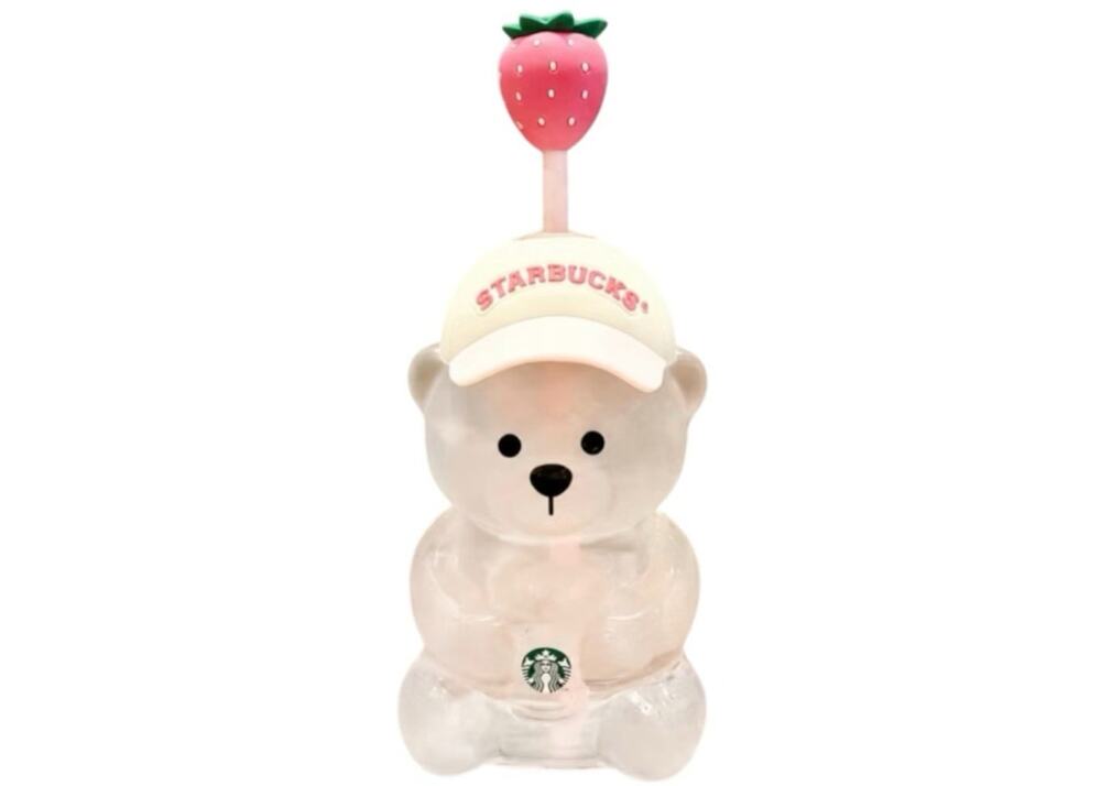 Authentic Starbucks Bearista Bear Glass Pink Drink Strawberry Cup 20 oz.